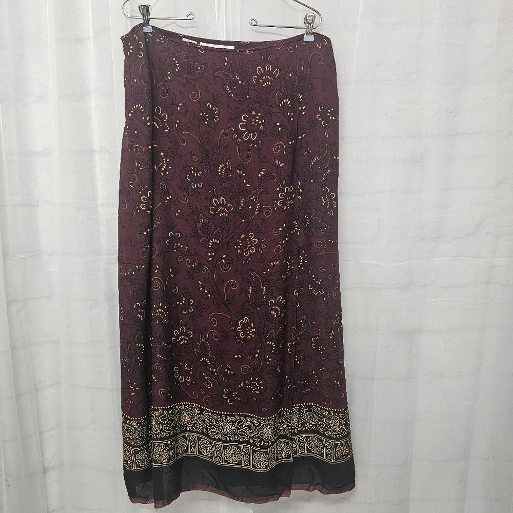 Jones New York Skirt Burgundy Maxi Floral Silk Whimsigoth 16